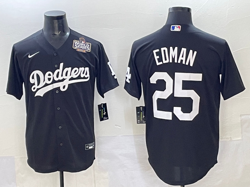 Men Los Angeles Dodgers 25 Edman black Nike MLB jersey style 11